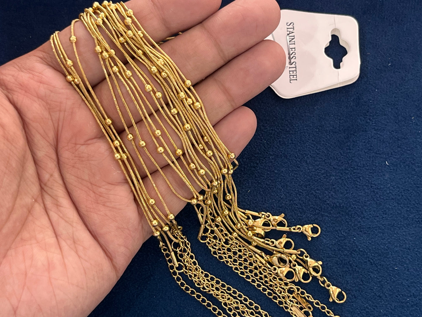 Stainless Steel Chains (Golden) (Pack of 10) (No. 12)