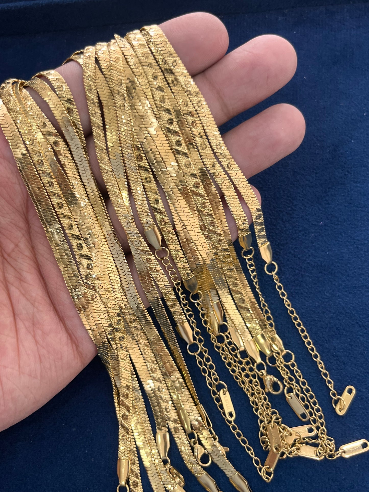 Stainless Steel Chains (Golden) (Pack of 10) (No. 14)