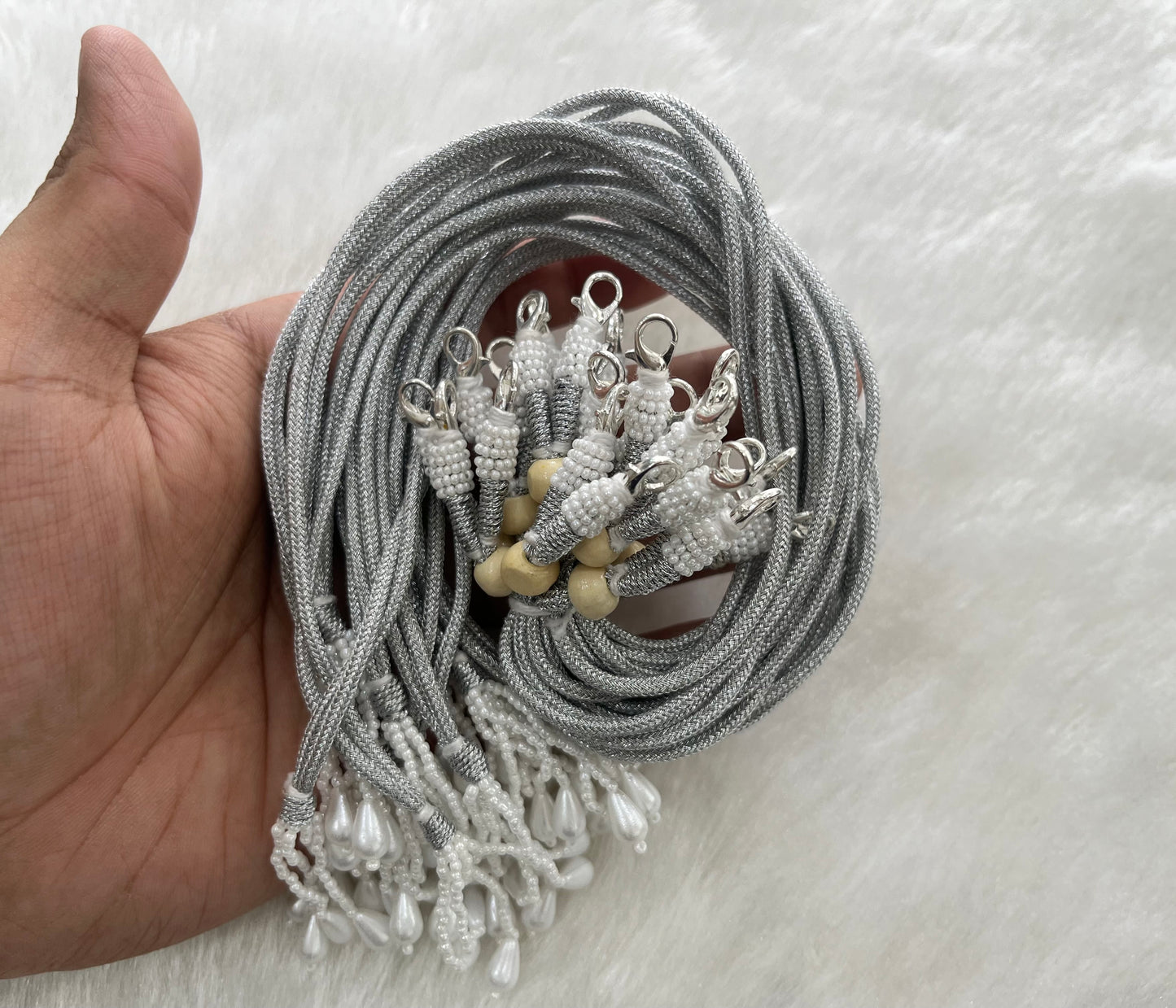 Premium Necklace Dori (Silver) (With Locks)(12 Pcs) (Single Line)