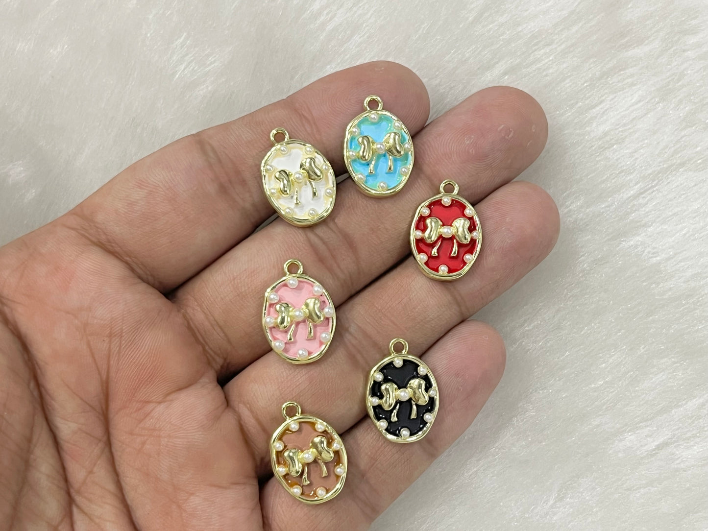 Mix Oval Bow Charms (AGWS261) (5 Pcs)(17 mm)