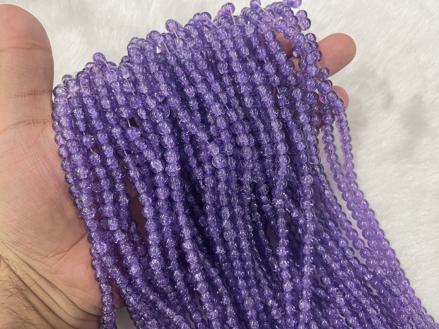 Ice Crackled Beads (6 mm) (Transparent) (Single Colour)