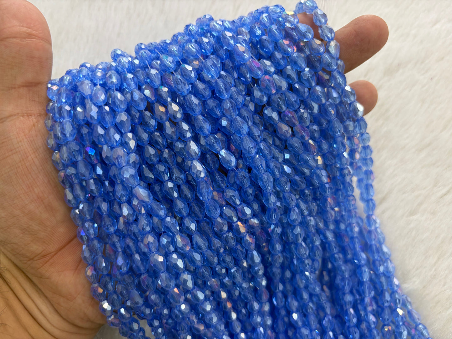 Drop Crystal Beads (6x8 mm) (Rainbow)