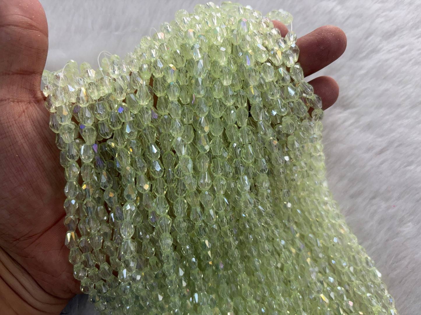 Drop Crystal Beads (6x8 mm) (Rainbow)