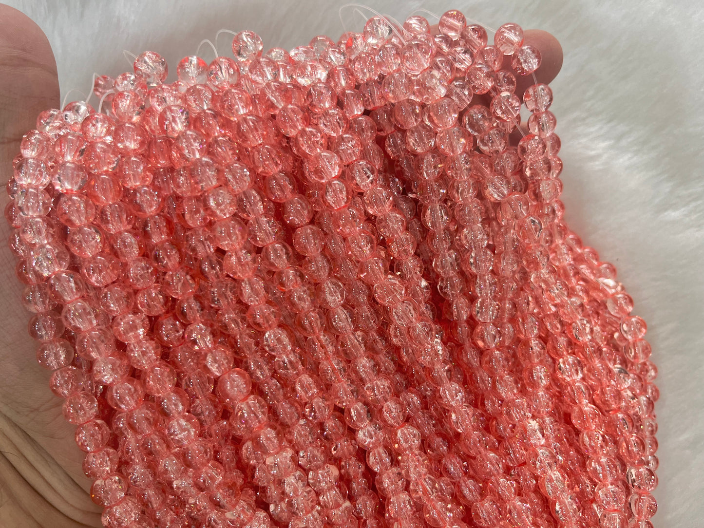 Ice Crackled Beads (8 mm) (Transparent) (Single Colour)