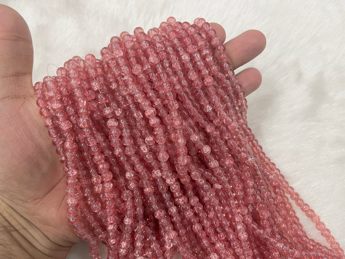 Ice Crackled Beads (6 mm) (Transparent) (Single Colour)