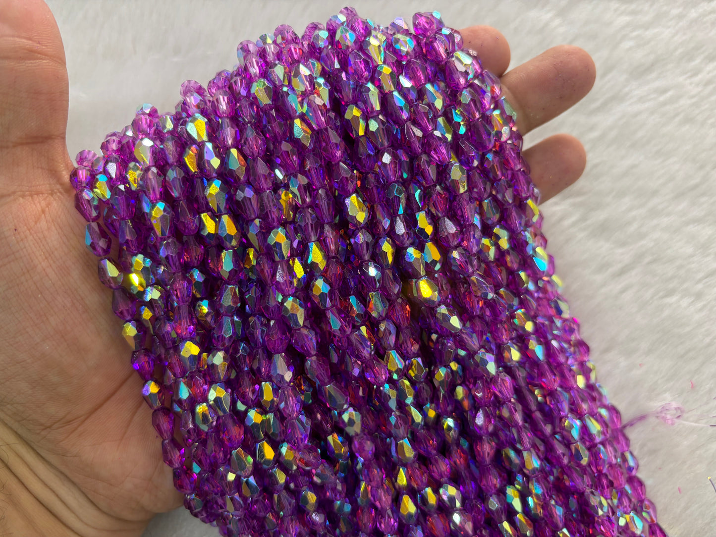 Drop Crystal Beads (6x8 mm) (Rainbow)