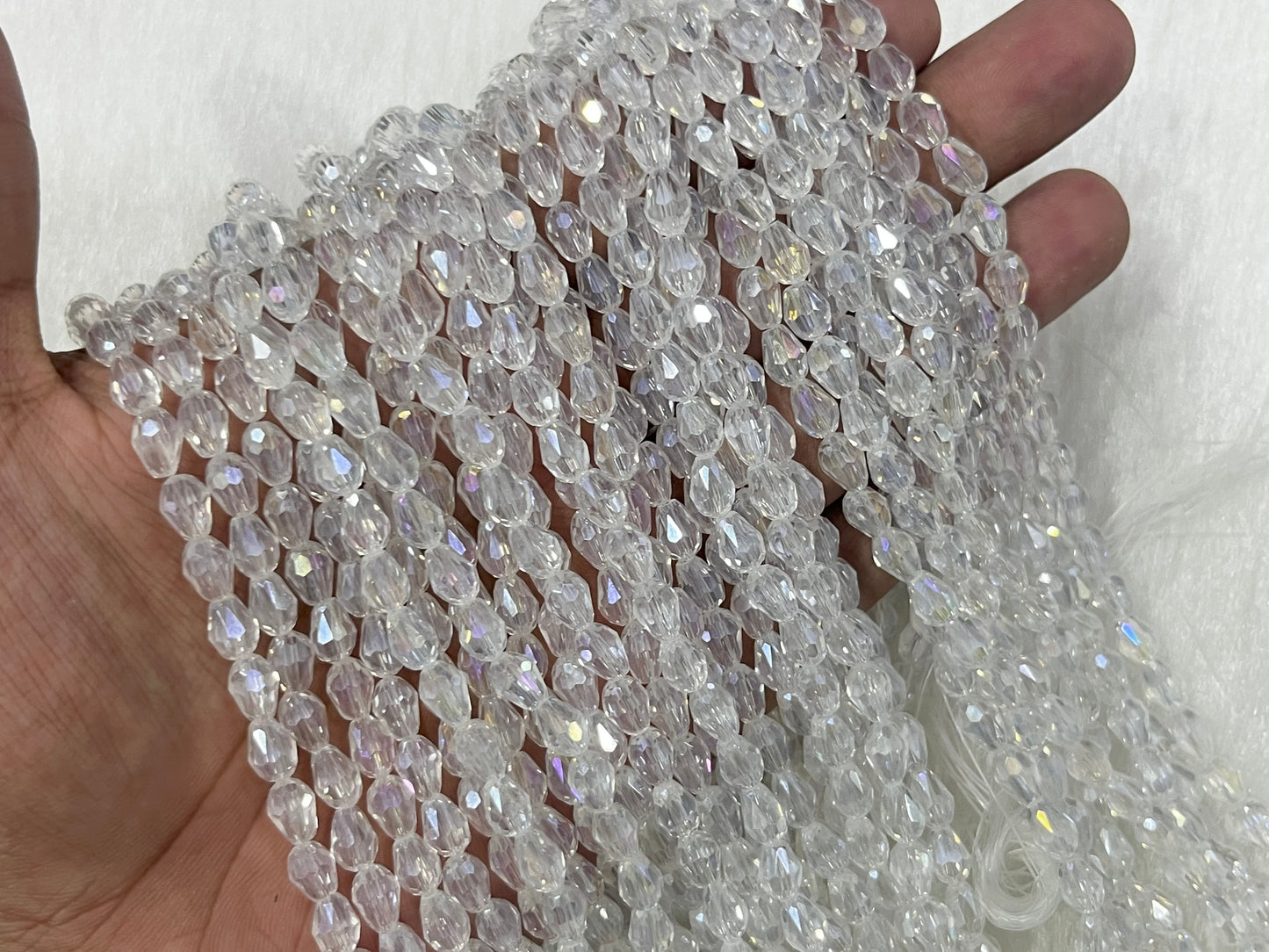 Drop Crystal Beads (6x8 mm) (Rainbow)