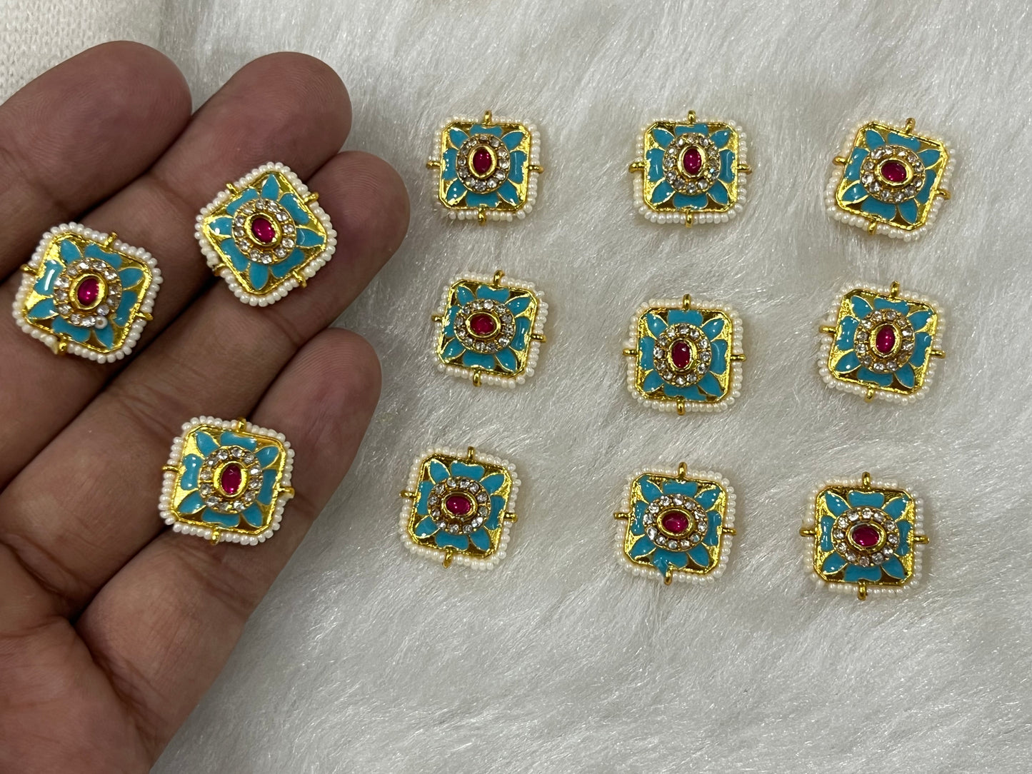 Meenakari Kundan (Square) (17 mm) (AGMK105) (12 Pcs)