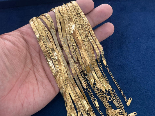 Stainless Steel Chains (Golden) (Pack of 10) (No. 14)