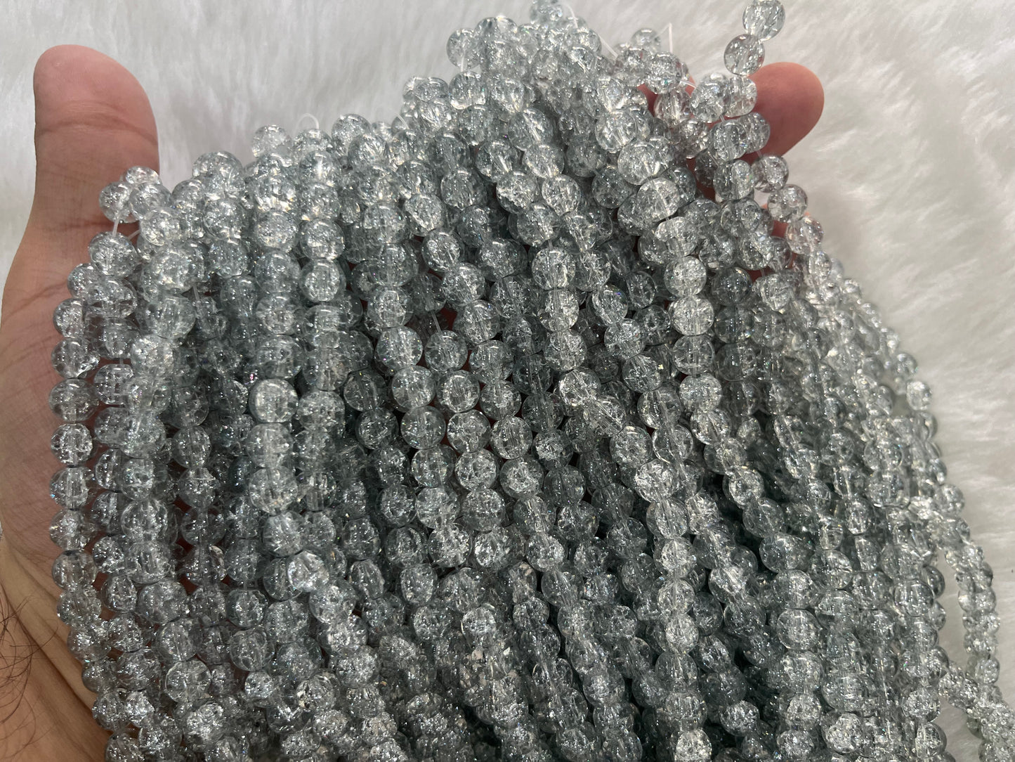 Ice Crackled Beads (8 mm) (Transparent) (Single Colour)