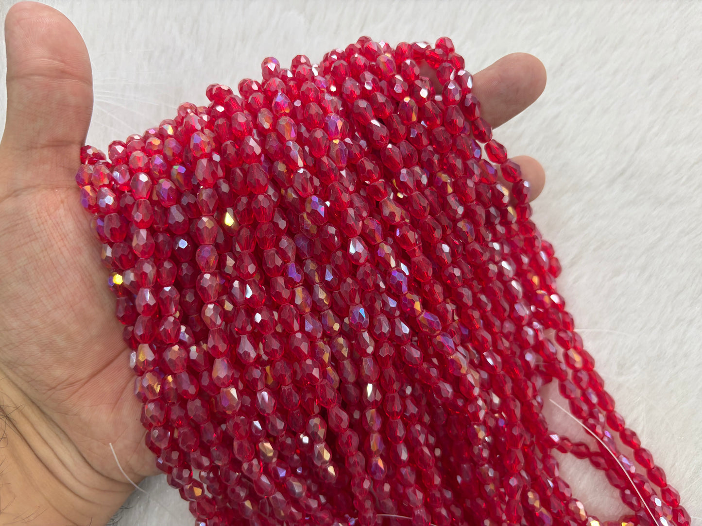 Drop Crystal Beads (6x8 mm) (Rainbow)