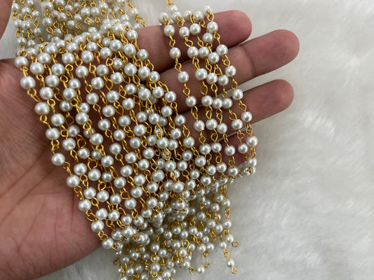 Glass Pearl Link Chains (3 mm) (1 Mtr)
