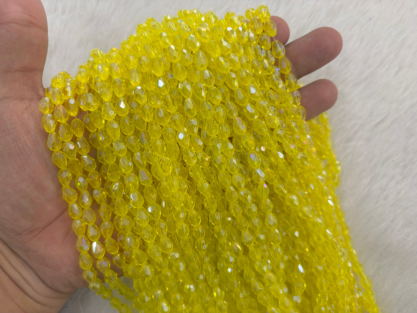 Drop Crystal Beads (6x8 mm) (Rainbow)