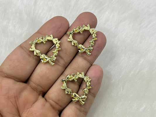 Bow Heart Charms (AGWS252) (5 Pcs)(25 mm)