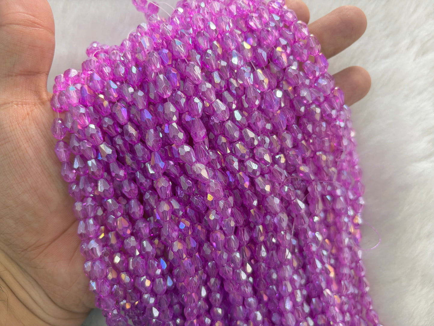 Drop Crystal Beads (6x8 mm) (Rainbow)