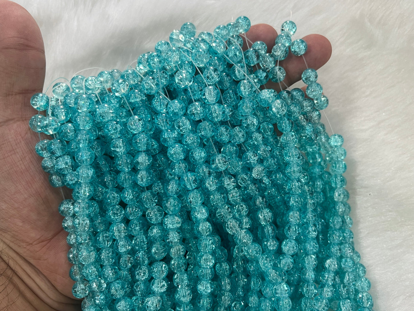 Ice Crackled Beads (8 mm) (Transparent) (Single Colour)