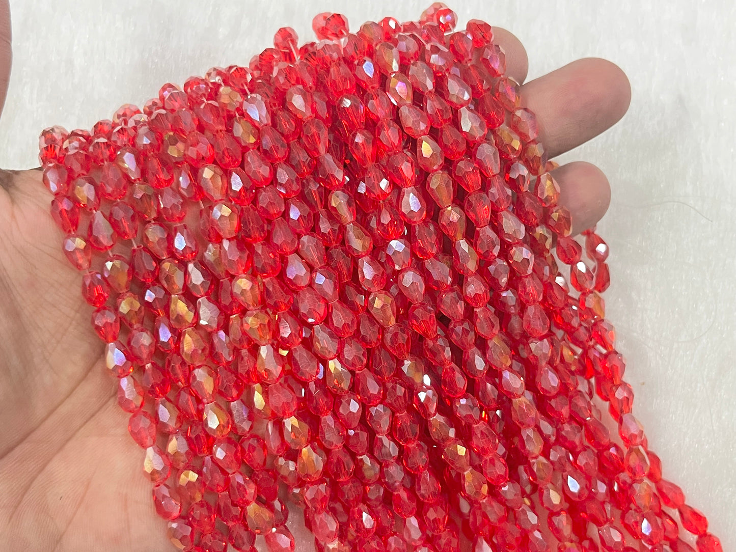 Drop Crystal Beads (6x8 mm) (Rainbow)