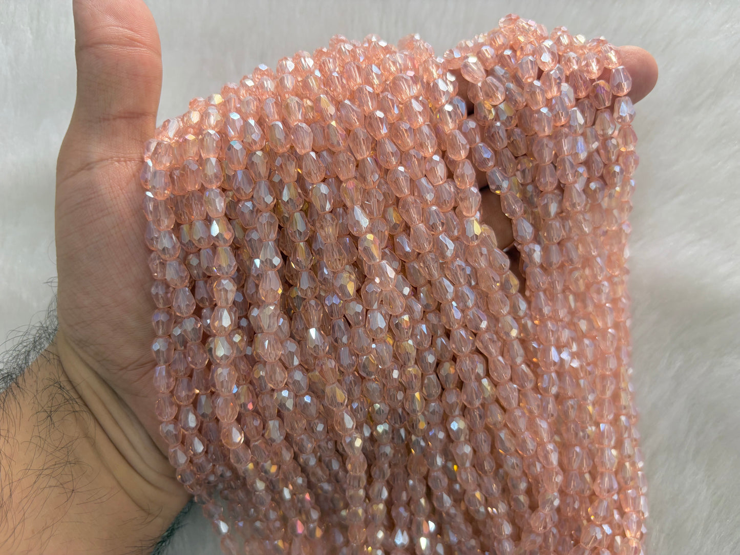 Drop Crystal Beads (6x8 mm) (Rainbow)