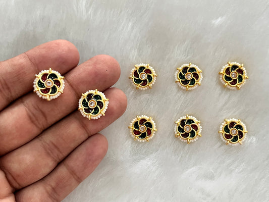 Meenakari Kundan (Flower) (15 mm) (AGMK98)(12 Pcs)