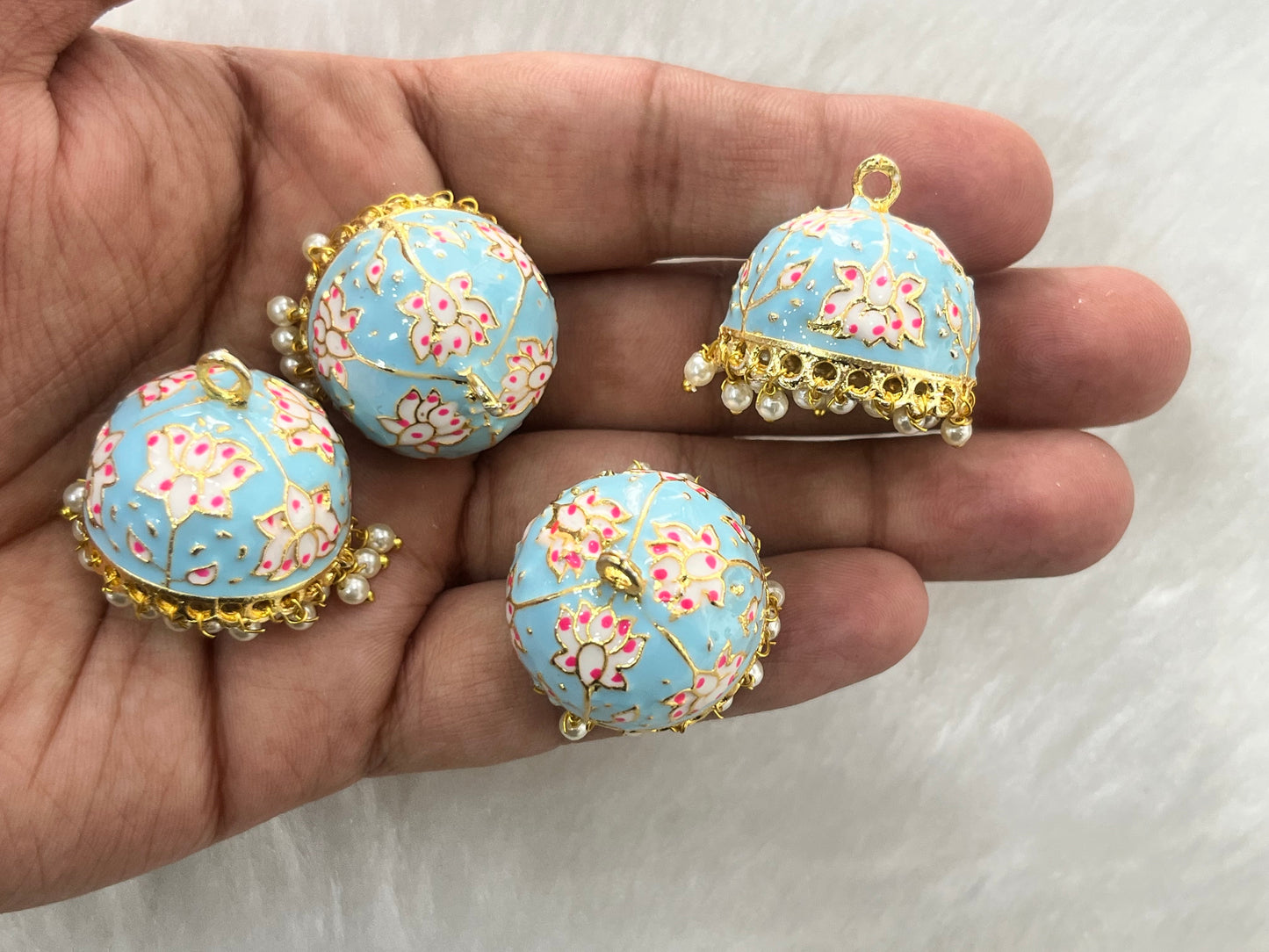 Meenakari Jhumkas (Lotus) (AGMK96)(2 Pcs)
