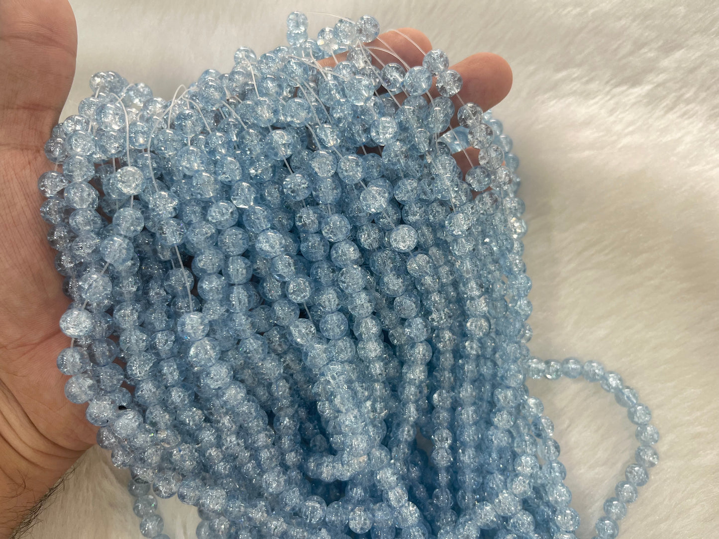 Ice Crackled Beads (8 mm) (Transparent) (Single Colour)