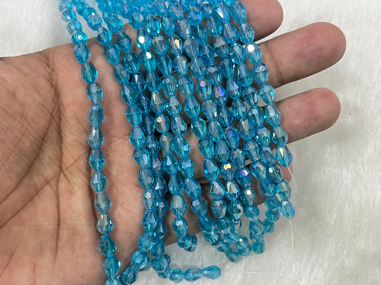 Drop Crystal Beads (6x8 mm) (Rainbow)