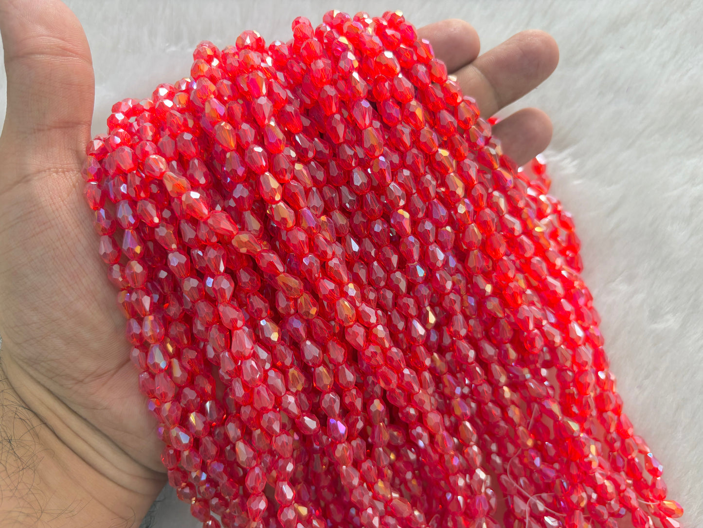 Drop Crystal Beads (6x8 mm) (Rainbow)