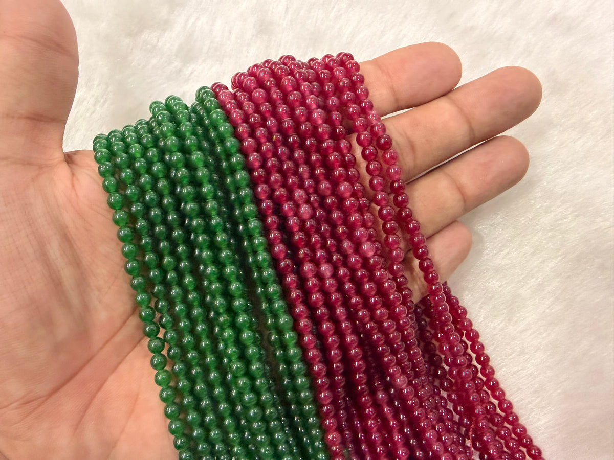 Semi-Precious Round Beads (6 mm) (Ruby / Green)