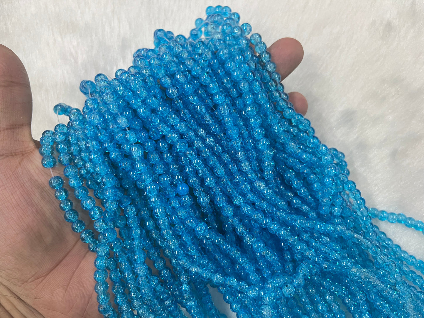 Ice Crackled Beads (6 mm) (Transparent) (Single Colour)