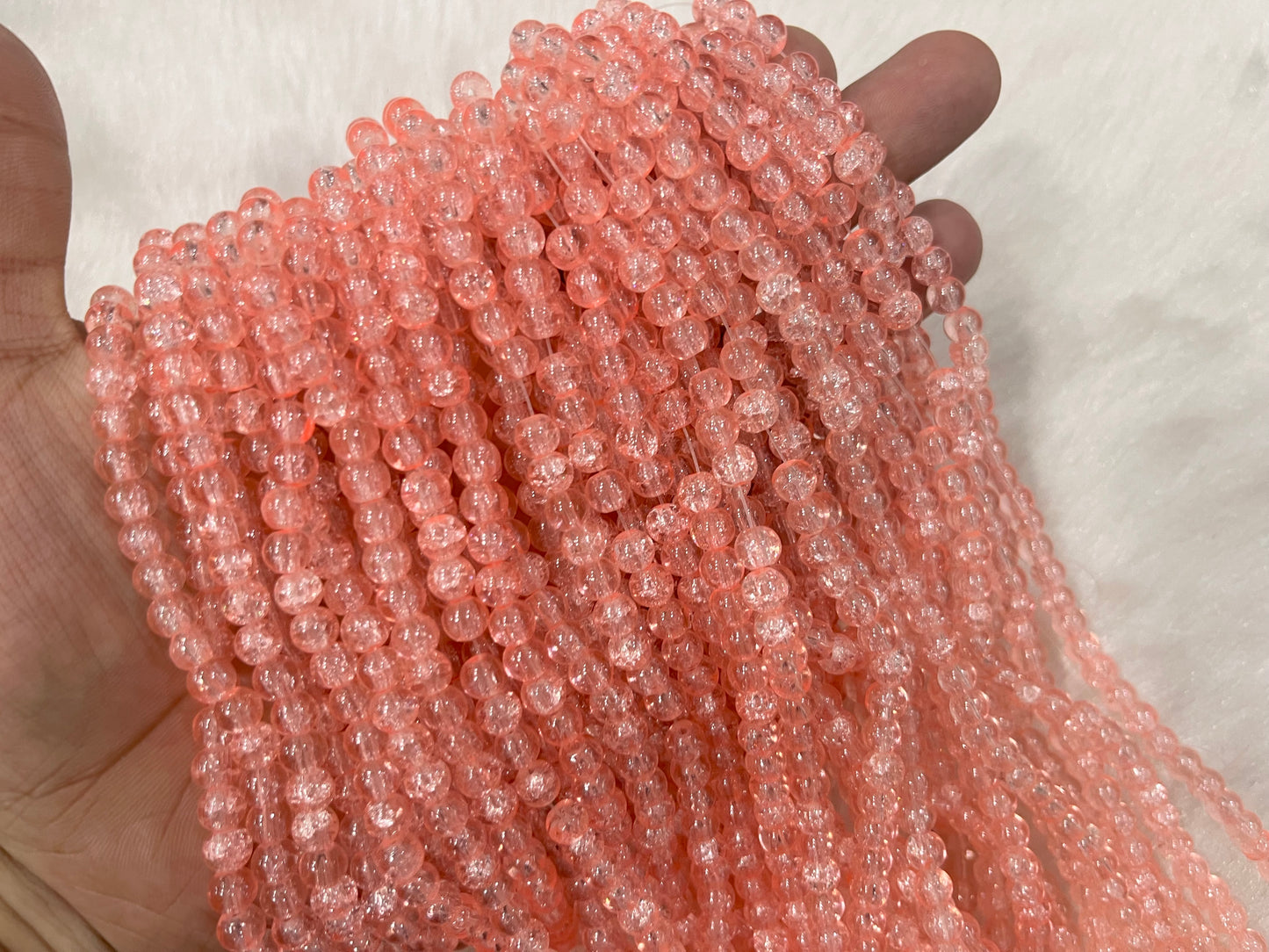 Ice Crackled Beads (6 mm) (Transparent) (Single Colour)