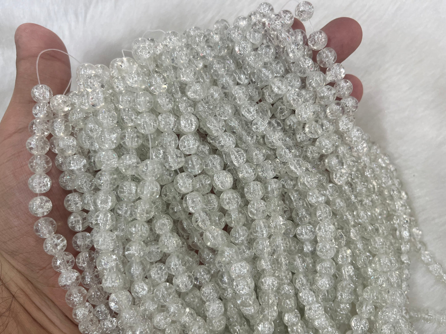 Ice Crackled Beads (8 mm) (Transparent) (Single Colour)