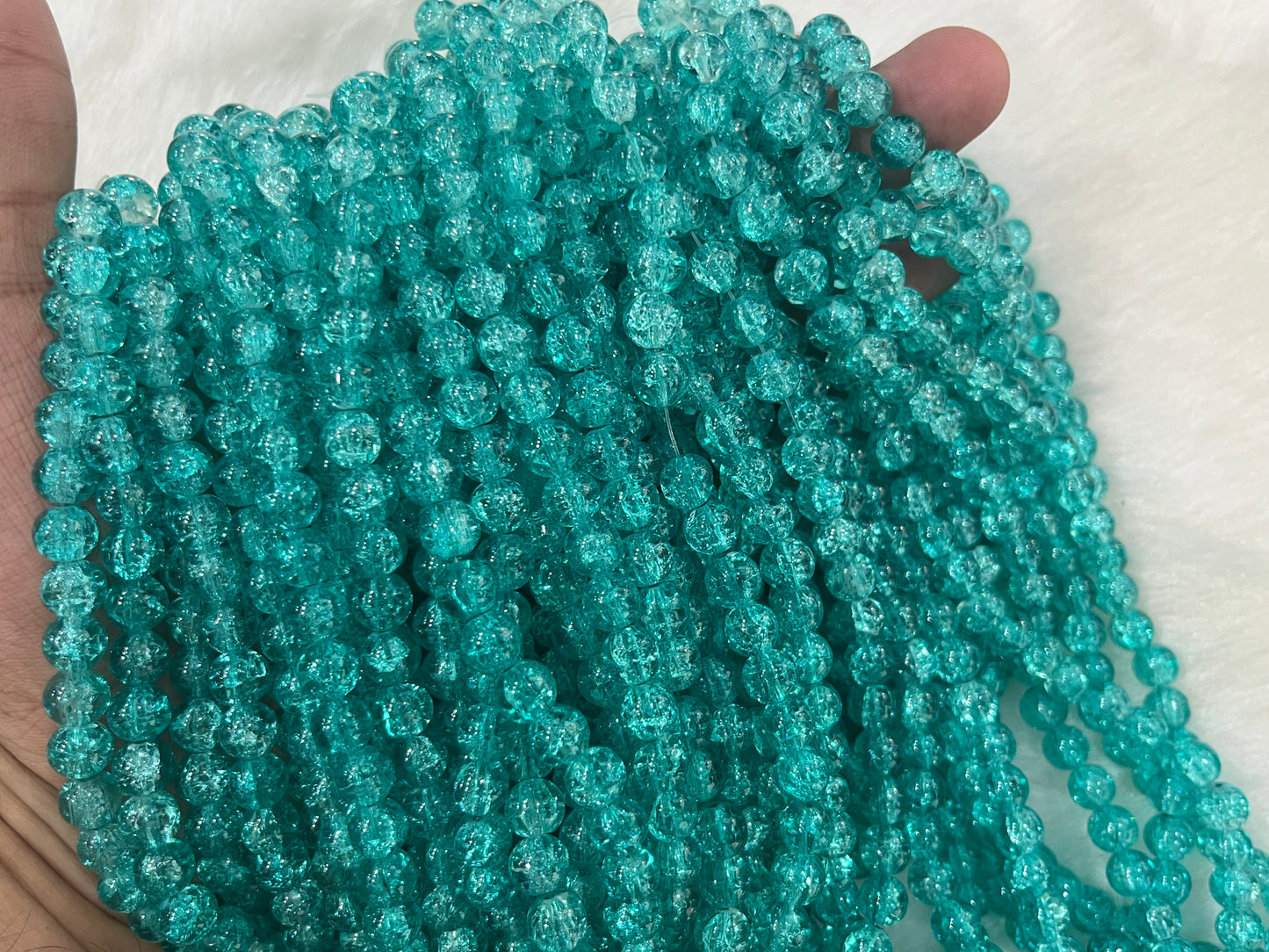 Ice Crackled Beads (8 mm) (Transparent) (Single Colour)