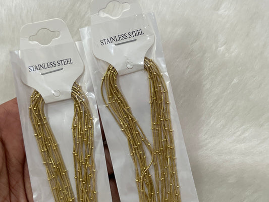Stainless Steel Chains (Golden) (Pack of 10) (No. 12)