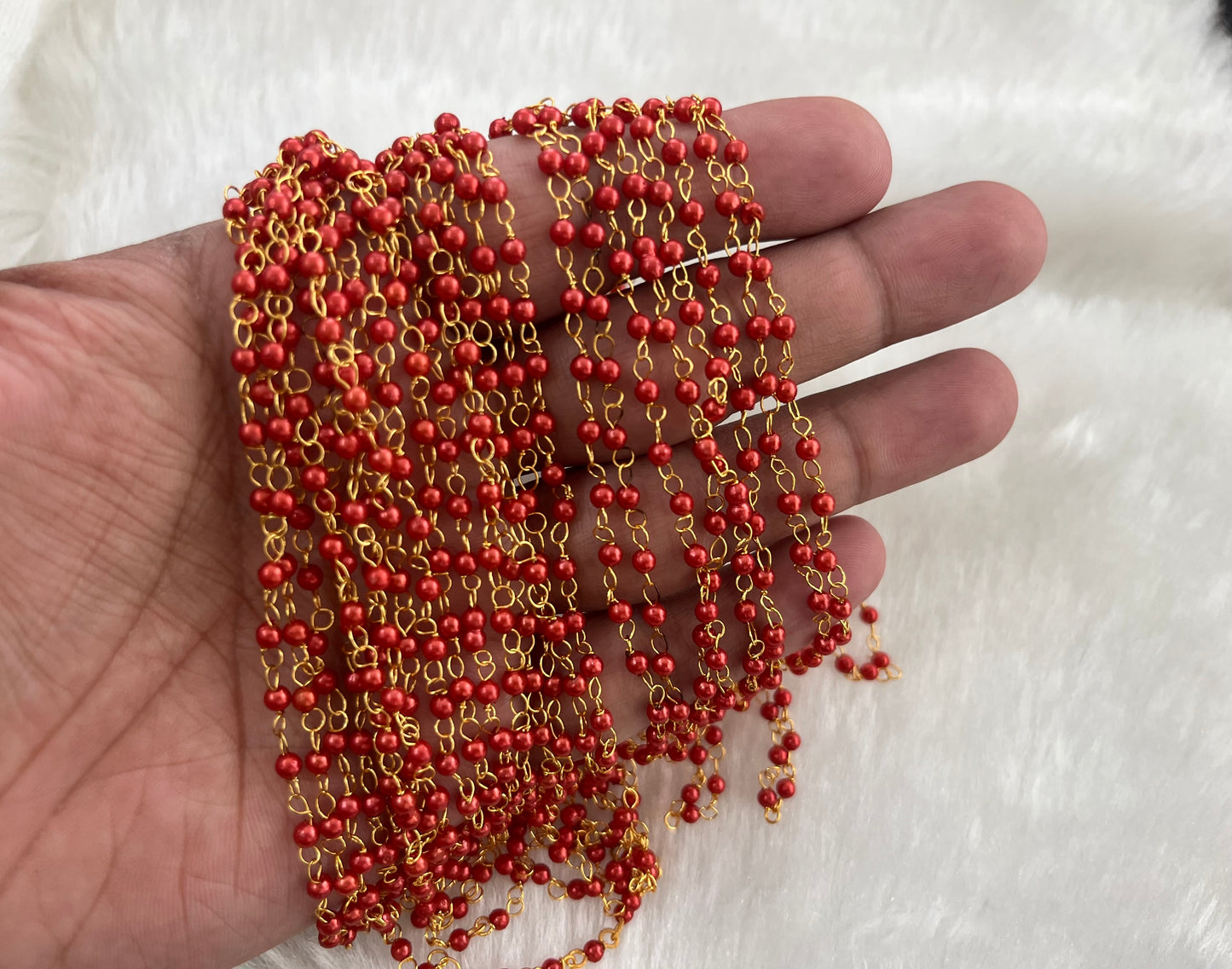 Coloured Pearl Link Chains (5 Mtr Bunch) (3 mm)