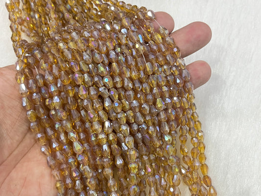 Drop Crystal Beads (6x8 mm) (Rainbow)