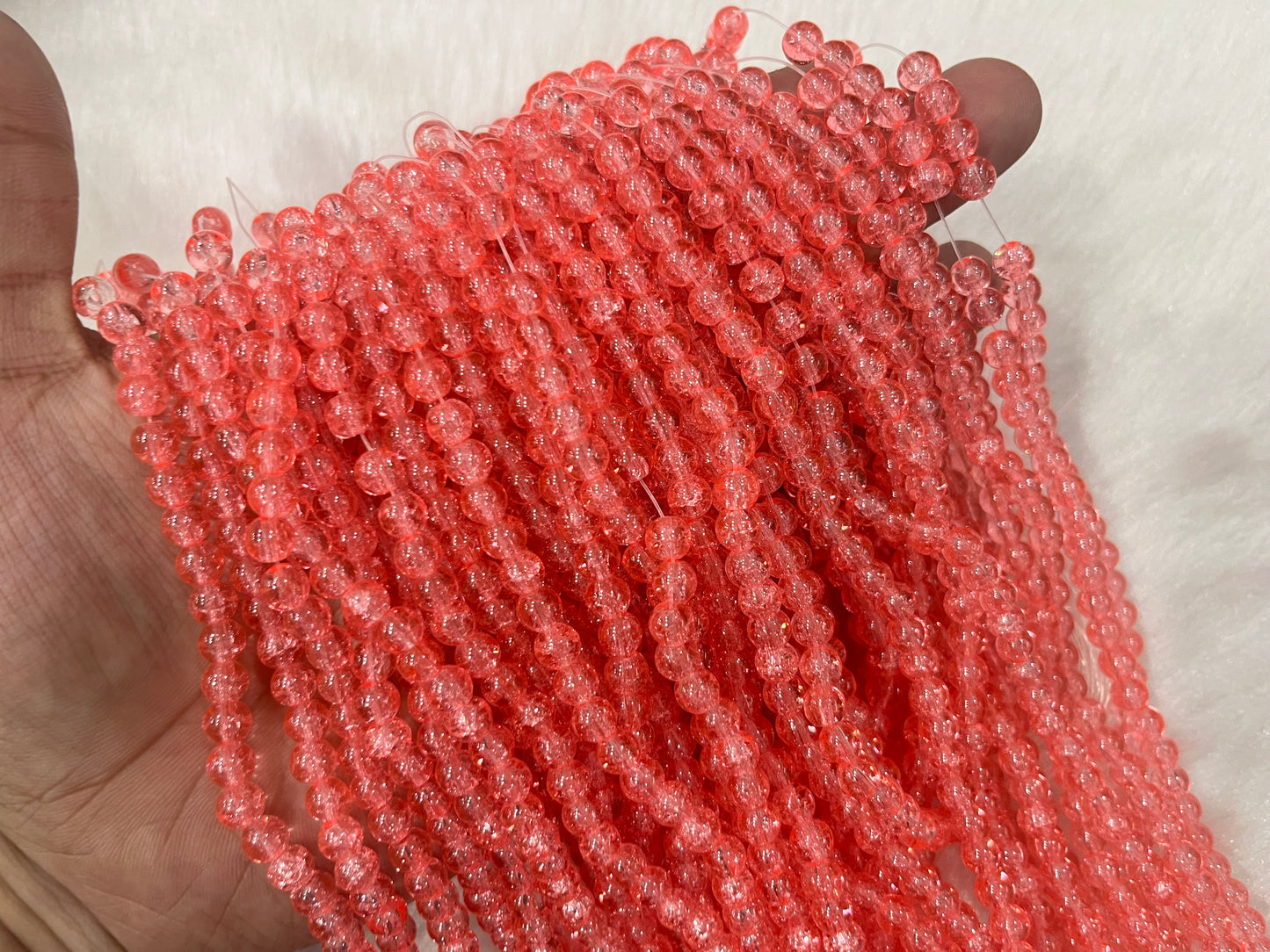 Ice Crackled Beads (6 mm) (Transparent) (Single Colour)