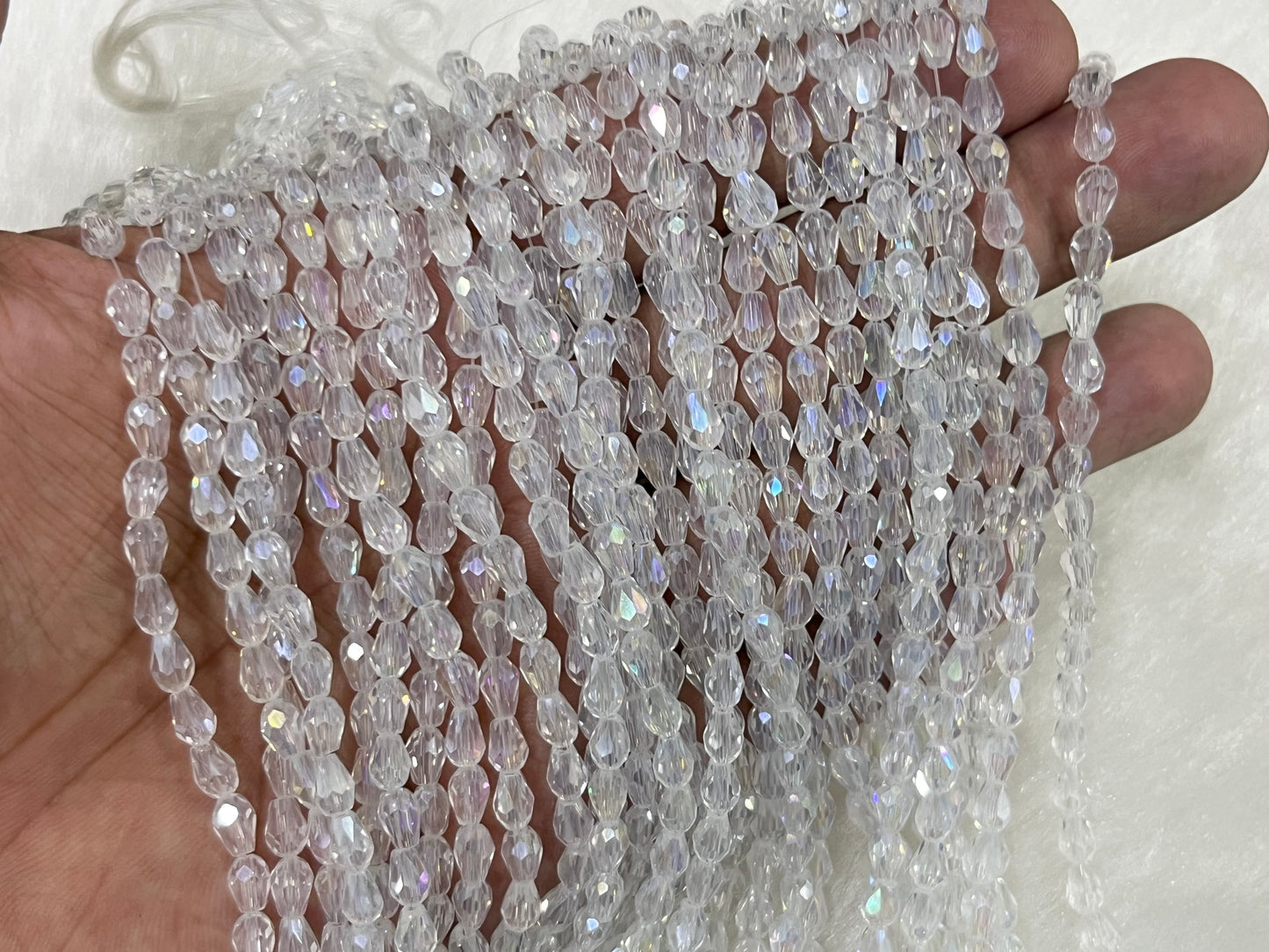 Drop Crystal Beads (4x6 mm) (Rainbow)