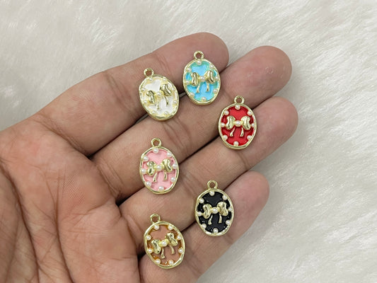Mix Oval Bow Charms (AGWS261) (5 Pcs)(17 mm)