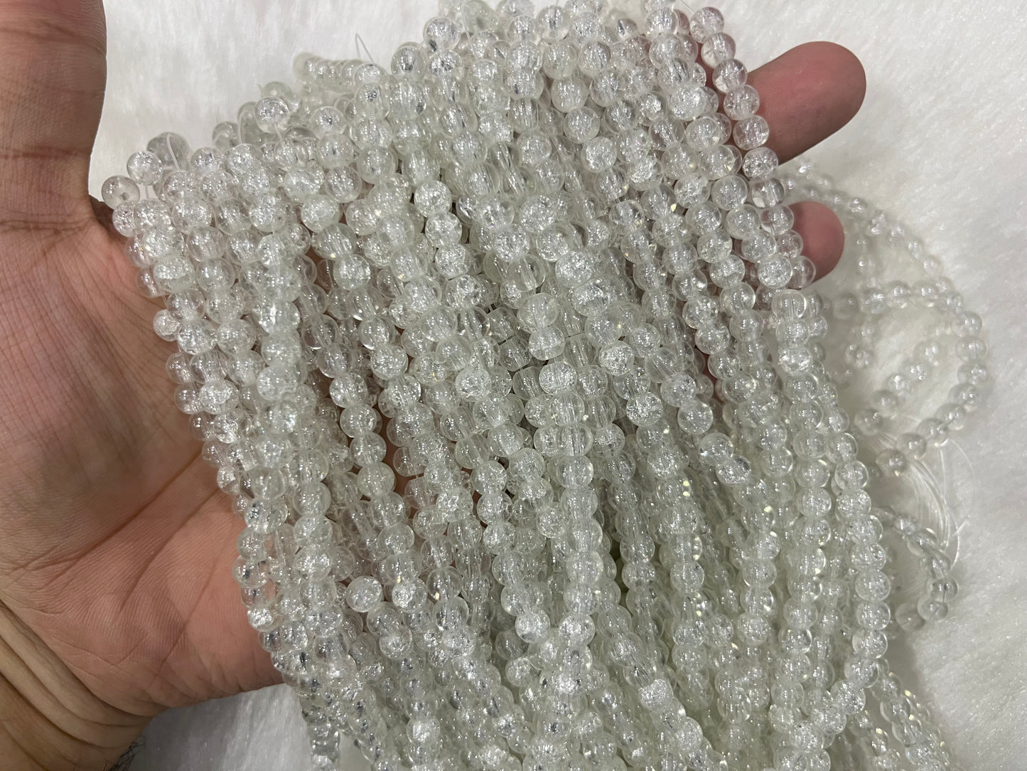 Ice Crackled Beads (6 mm) (Transparent) (Single Colour)