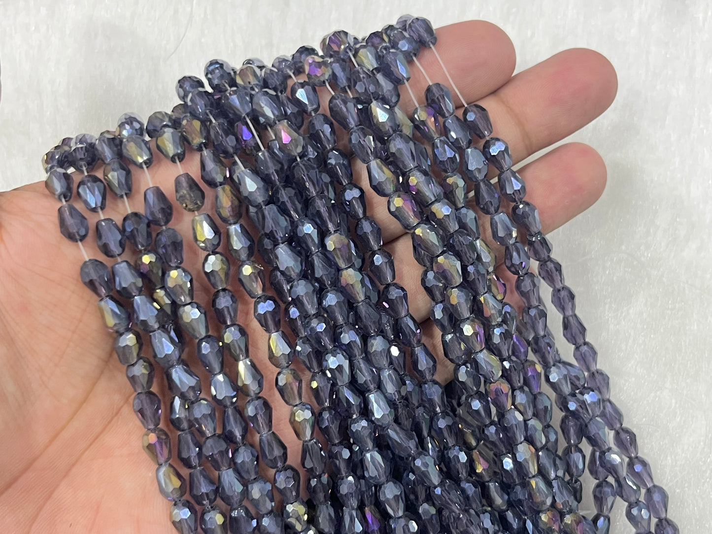 Drop Crystal Beads (6x8 mm) (Rainbow)