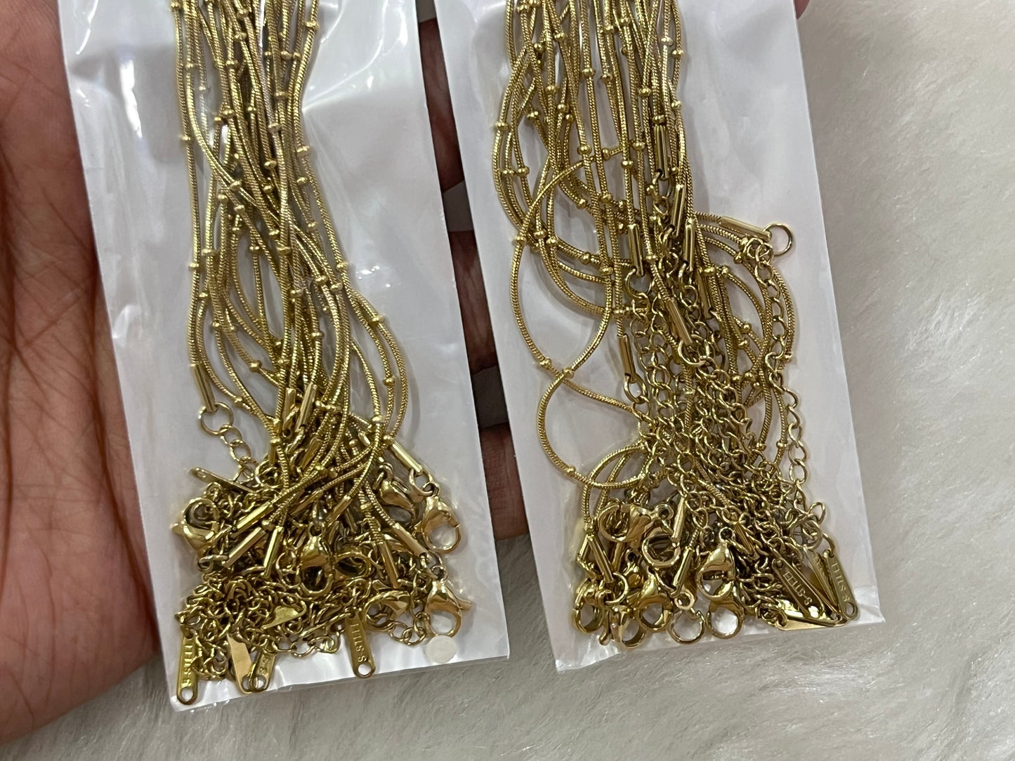 Stainless Steel Chains (Golden) (Pack of 10) (No. 12)