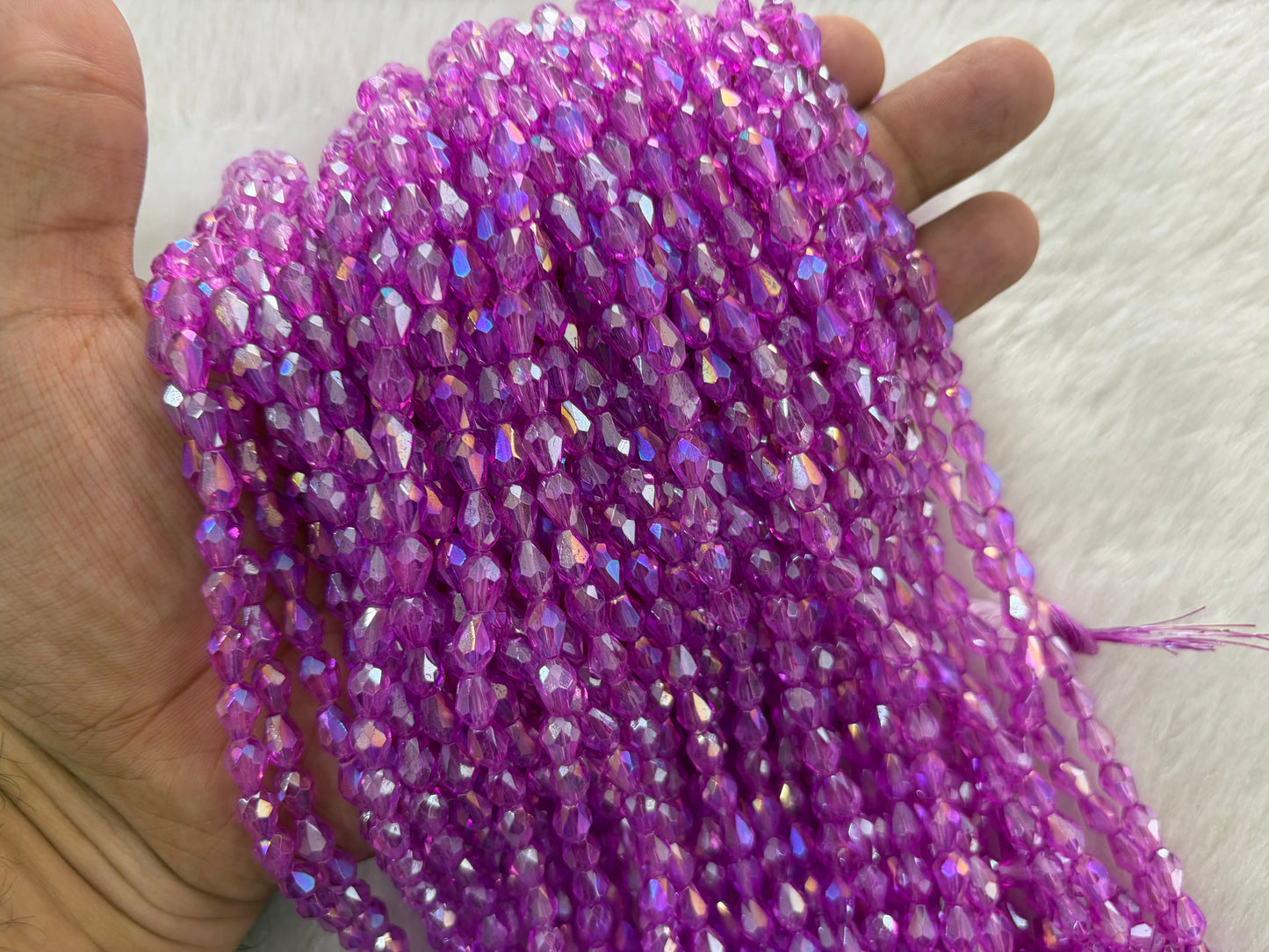 Drop Crystal Beads (6x8 mm) (Rainbow)