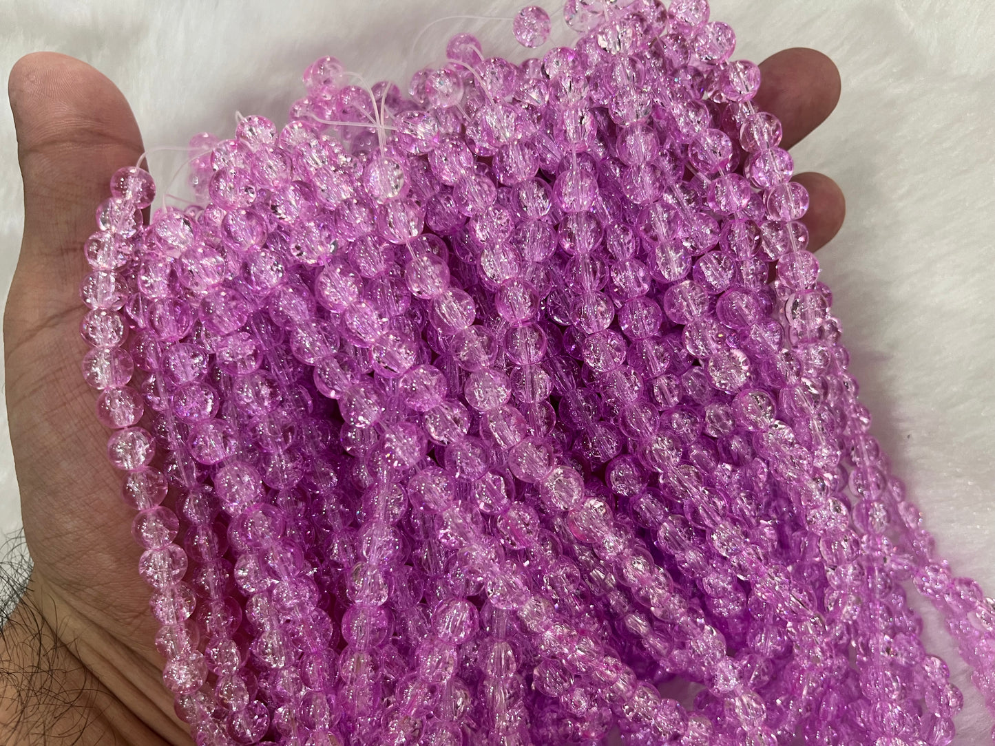 Ice Crackled Beads (8 mm) (Transparent) (Single Colour)