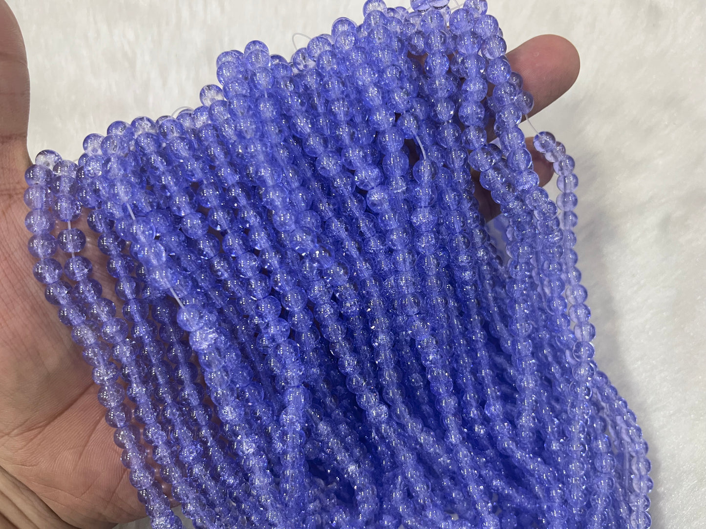 Ice Crackled Beads (6 mm) (Transparent) (Single Colour)