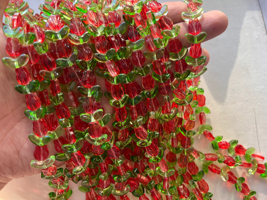 Tulip Glass Beads (Red)