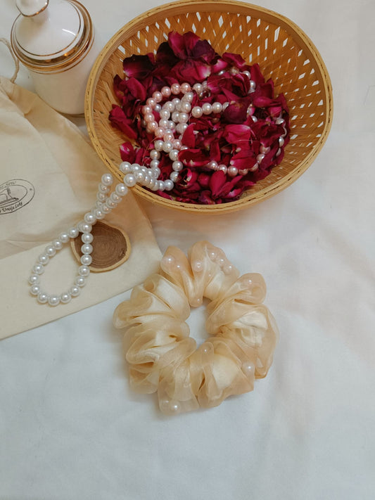 Organza Pearl Scrunchies (Beige)