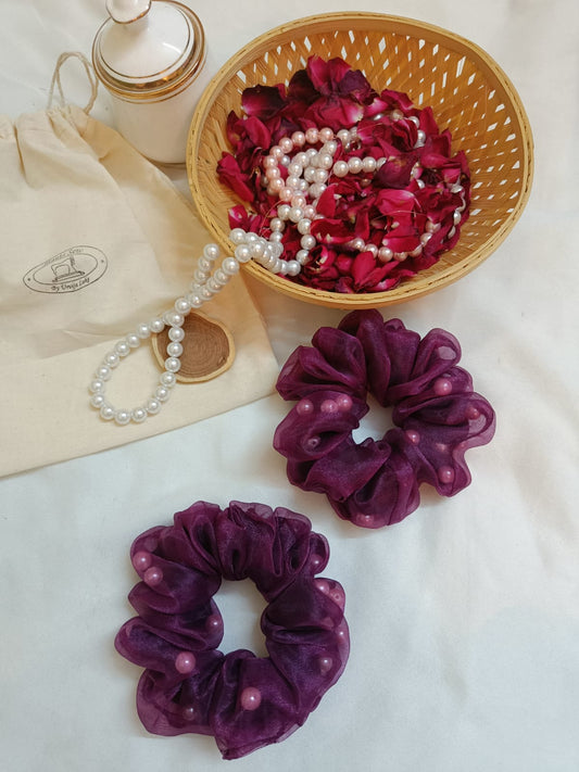 Organza Pearl Scrunchies (Purple)